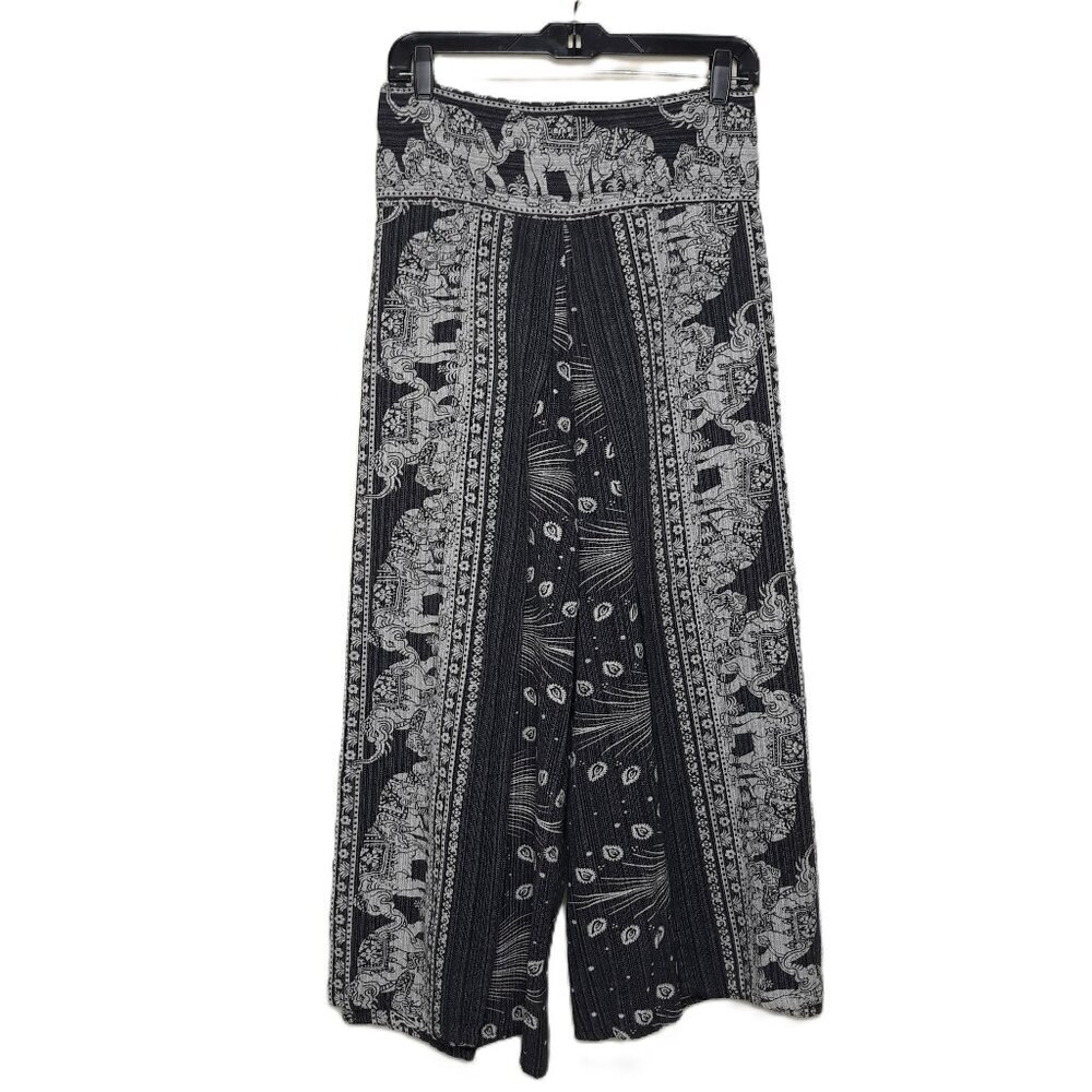 Thailand Cotton Elephant Faux Wrap Palazzo Pants S Boho Preppy Ethnic